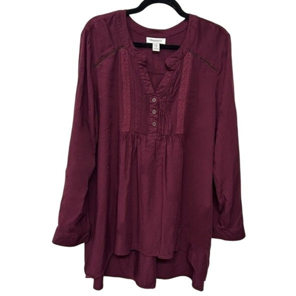 Motherhood Maternityβ Burgundy Roll Tab Tunic Blouse Cottagecore Minimalist XL